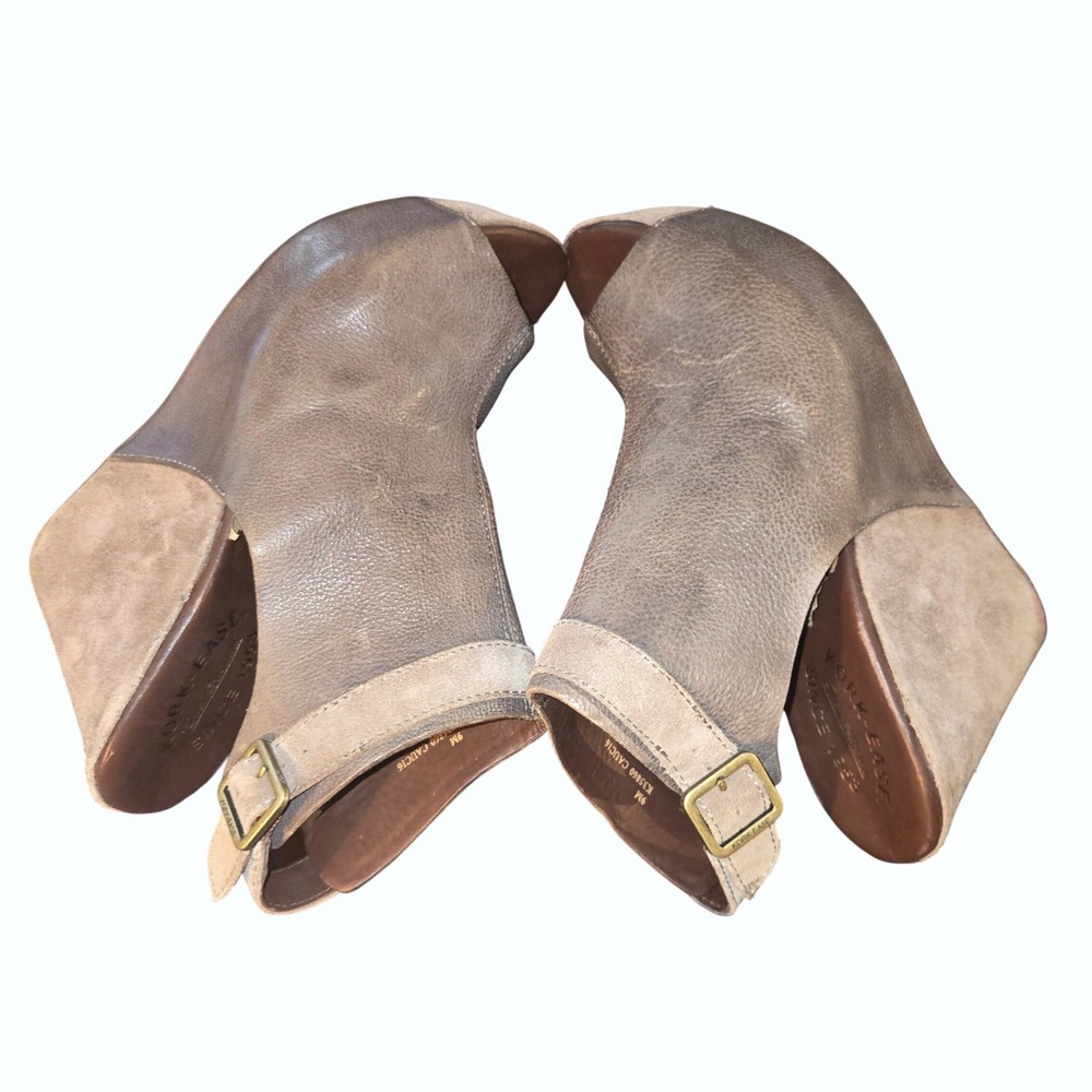 Kork-Ease Berit Wedge Sandals Women 9M Taupe Leather Peep Toe Booties K35860 - Picture 6 of 10
